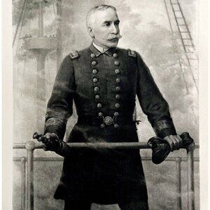 Admiral Dewey Manila Bay Photogravure Victorian 1894 Print Military Navy DWP2A